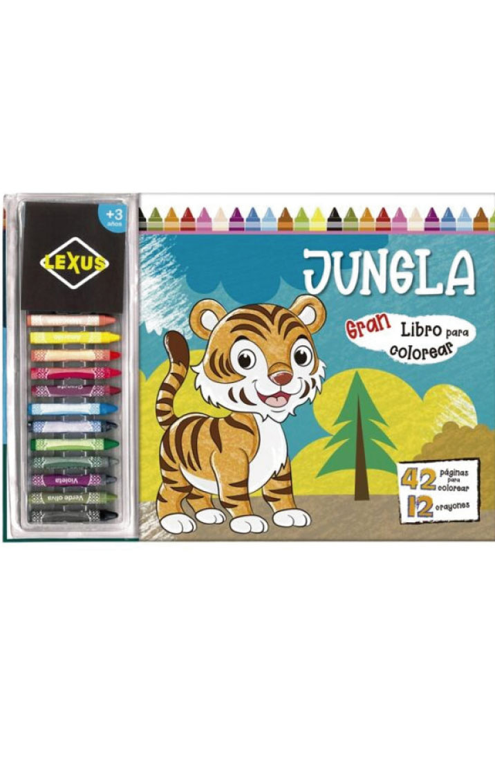 Gran libro para colorear jungla. Contiene crayones